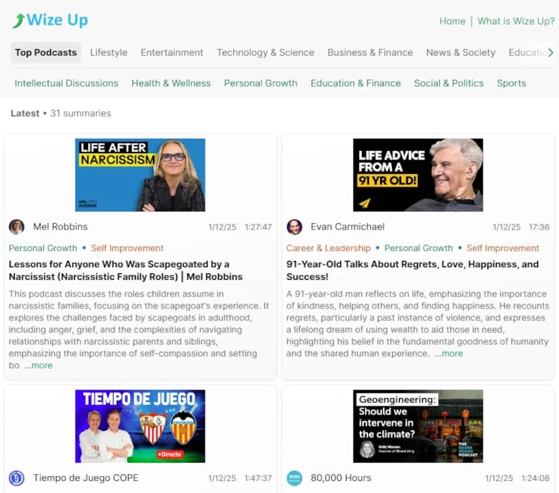 Explore the Wize Up website YouTube summaries